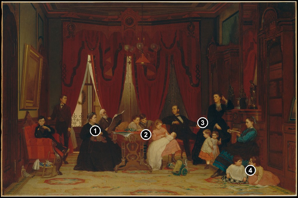 Annotated details from The Hatch Family by Eastman Johnson